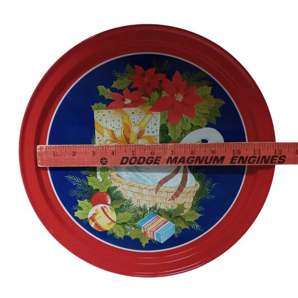 🎄VTG Metal Christmas Tray 🦢 12" Swan Poinsettia Retro Holiday Decor - Picture 8 of 10